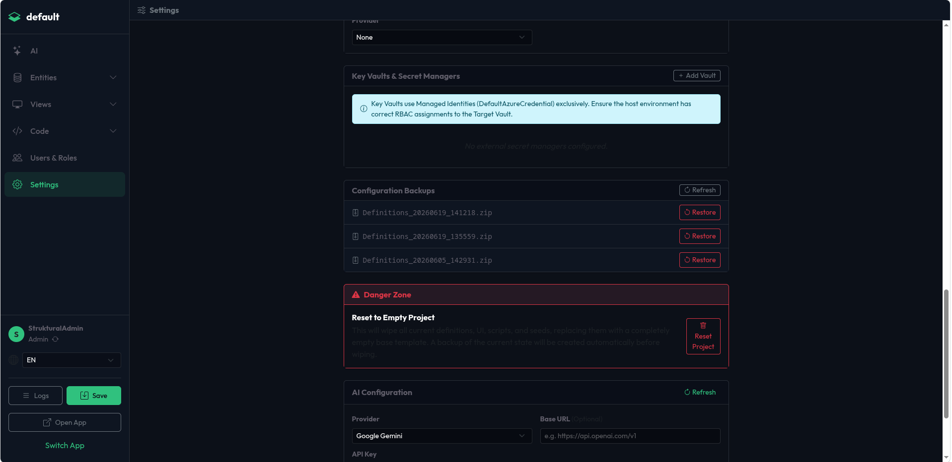 Settings Backups